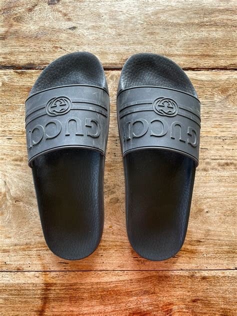 gucci rubber slide sandal dupe|Gucci rubber pursuit g slides.